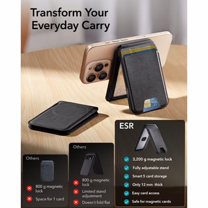 ESR Classic su RFID apsauga magnetinis „MagSafe“ kortelių dėklas telefonui su stovu – juodas