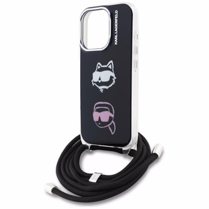 Karl Lagerfeld IML Crossbody Karl&Choupette Head Dėklas for iPhone 16 Pro - juodas
