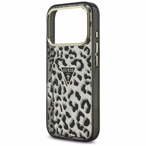 Guess leopardinis blizgus magnetinis dėklas telefonui iPhone 17 Pro juodas