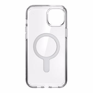 Speck Presidio Perfect-Clear MagSafe dėklas su ClickLock, skirtas iPhone 15 Plus / 14 Plus, skaidrus su chromo spalvos žiedu