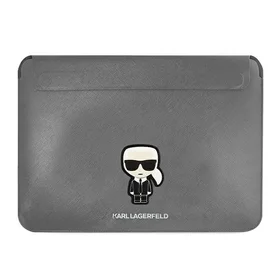 Karl Lagerfeld Saffiano Ikonik Karl dėklas 16" nešiojamam kompiuteriui - sidabrinis