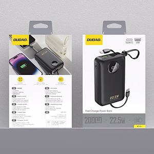 Dudao K14+ Powerbank 20000mAh 22.5W USB-C / USB-A / Built-in Lightning and USB-C Cables - Black
