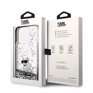 Karl Lagerfeld Liquid Glitter Choupette dėklas telefonui iPhone 14 Pro - permatomas