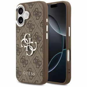 Guess 4G Big 4G Classic Logo dėklas telefonui, skirtas iPhone 17 – rudas ir sidabrinės spalvos