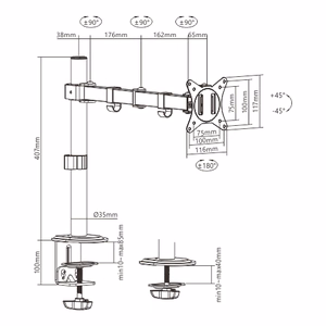 Gembird MA-D1-01 monitoriaus laikiklis arba stovas 81,3 cm (32") Juoda Stalas