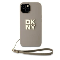 DKNY Dėklas telefonui su dirželiu ir logotipu iPhone 15 / 14 / 13 - smėlio spalvos