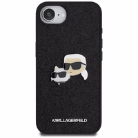 Karl Lagerfeld Fixed Glitter Karl&Choupette Heads Metal Pin dėklas telefonui iPhone 16e - juodas