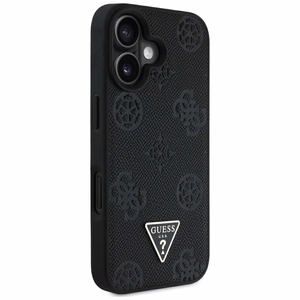 Guess Grained Hot Stamp Peony trikampio logotipo magnetinis dėklas telefonui iPhone 16 - juodas