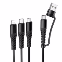 Kabelis 3in1 USB C / USB A į Lightning + USB C + Micro USB Hoco 1 m X123 juodas