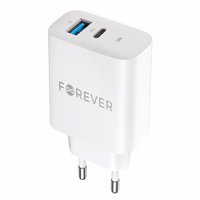 "Forever TC-07-30AC PD QC įkroviklis 1x USB-C 1x USB 30W baltas