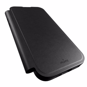 Puro Book Mag Magnetinis odinis dėklas su atvartu ir kortelių skyriumi telefonui iPhone 16 Pro - juodas