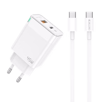 JELLICO sieninis įkroviklis C107 GaN PD 45W 1xUSB-C + 1xUSB QC3.0 + laidas USB-C - USB-C baltas