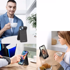 3in1 piniginės dėklas su stovu iPhone 15 Plus MagSafe RFID blokatorius Dux Ducis Rafi Mag - juodas