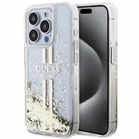 Guess GUHCP15XLFCSEGT iPhone 15 Pro Max 6.7" skaidrus dėklas Liquid Glitter Auksinis Stripes