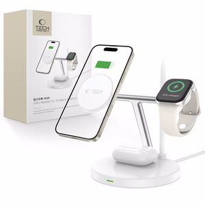 Tech-Protect QI15W-A35 3 viename indukcinis įkroviklis su MagSafe telefonui / AirPods / Apple Watch - baltas