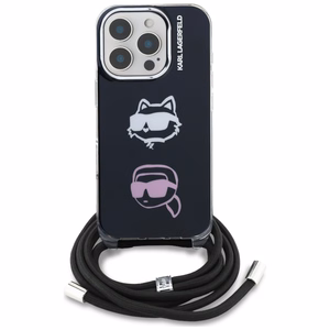 Karl Lagerfeld IML Crossbody Karl&Choupette Head Dėklas for iPhone 16 Pro - juodas