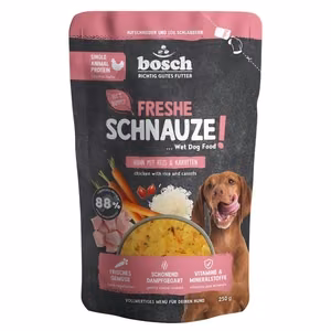 Bosch Frische Schnauze Chicken, Rice & Carrot – vieno baltymo šlapiasis pašaras šunims, 250 g