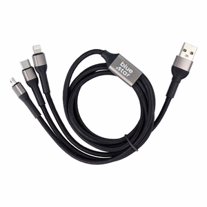 Kabelis (m) BLUE STAR pintas 2,4A 3in1 USB A į Lightning / Micro USB / Type C TFK-DC-010 1,2 m - juodas (m)