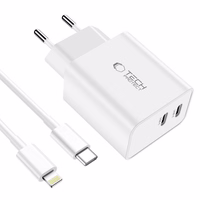 Tech-Protect C35W 2x USB-C PD 35W sieninis įkroviklis su USB-C / Lightning kabeliu - baltas