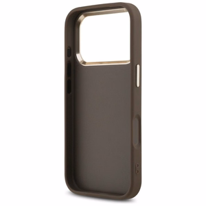 Guess PU Leather 4G Metal Logo Gold Frame dėklas Apple iPhone 18 Pro Max, rudas