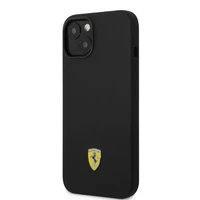 Ferrari FEHMSIP14MBK iPhone 14 Plus 6.7" juoda/juoda kietas dėklas silikoninis metalinis logotipas Magsafe