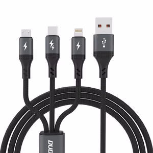 Dudao L3E 3в1 60W Кабель MicroUSB USB-C Lightning 1.2m - чёрный