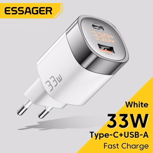 Įkroviklis Essager Ling baltas 33W (1xPD / 1xQC3.0 / su LED voltmetru)