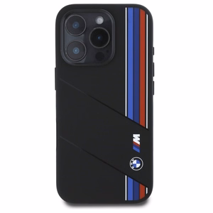 BMW silikoninis išpjautas trispalvės linijos Magnetinis dėklas telefonui iPhone 16 Pro - juodas