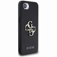 Guess PU Grained 4G Metal Logo dėklas telefonui iPhone 16e - juodas