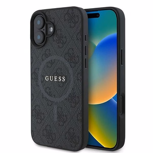 Guess 4G žiedas klasikinis logotipas magnetinis dėklas iPhone 16 Plus - juodas