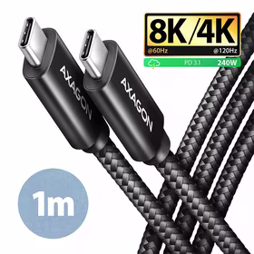 USB-C laidas 1m 240W 8K Juodas BUCM4X-CM10AB Axagon