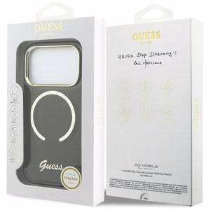 Guess IML Script Metal MagSafe Dėklas for iPhone 17 Pro - juodas