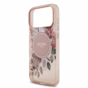 Dėklas Guess IML Flowers Strap MagSafe Apple iPhone 17 Pro Max rožinis