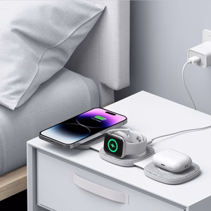 Tech-Protect QI15W-A32 3 viename indukcinis įkroviklis su MagSafe išmaniesiems telefonams / Apple Watch / AirPods - pilkas