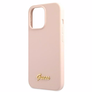 Guess GUHMP13LLSLMGLP dėklas telefonui iPhone 13 Pro / 13 6.1" šviesiai rožinis kietas silikoninis su auksiniu logotipu MagSafe