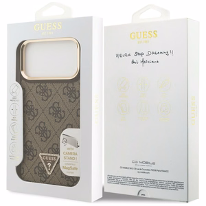 Guess 4G PU Triangle Logo & Stand Camera Magsafe чехол iPhone 17 Pro Max - коричневый