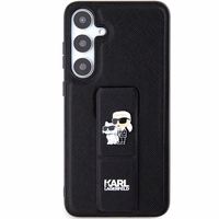 Karl Lagerfeld Gripstand Saffiano Karl&Choupette Pins dėklas telefonui Samsung Galaxy S24 - juodas