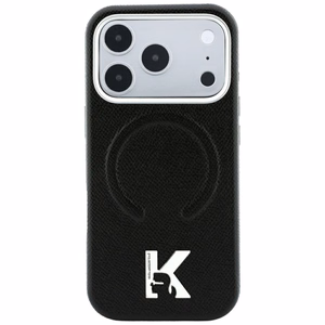 Karl Lagerfeld Grained Embossed Ring & Kameo Logo dėklas, skirtas iPhone 18 Pro Max / 17 Pro Max, suderinamas su MagSafe – juodas