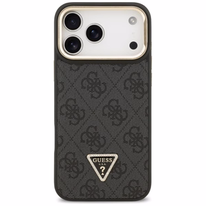 Guess 4G PU trikampio logotipo ir stovo magnetinis dėklas telefonui iPhone 17 Pro Max - juodas