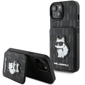 Karl Lagerfeld Saffiano Cardslots and Stand Monogram Choupette Dėklas telefonui iPhone 15 - juodas