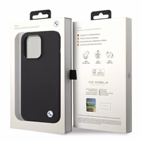 BMW Silicone Metal Logo dėklas iPhone 14 Pro Max - juodas