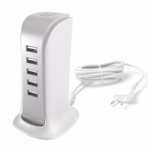 Dudao 5x USB įkroviklis su įmontuotu ES maitinimo kabeliu baltas (A5EU)