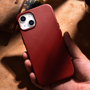 iCarer Dėklas Odinis viršelis pagamintas iš natūralios odos iPhone 14 Plus raudonas (suderinamas su MagSafe)