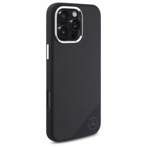 Mercedes MEHMP16L23SUGDK iPhone 16 Pro 6.3" juodas kietasis dėklas silikoninis su toniniu logotipu ir medžio raštu Magnetinis (MagSafe)