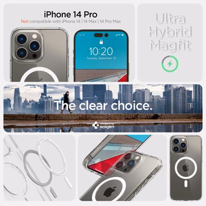 Spigen Ultra Hybrid Magnetinis dėklas su MagSafe iPhone 14 Pro - skaidrus/baltas