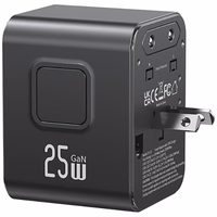 Tinklo įkroviklis USAMS Travel Adapter CC309 2xUSB-C 25W 4w1 US/AU/EU/UK juodas