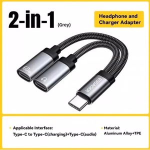 Adapteris Essager Dual String2 juodas (In: Male Type-C / Out: Female 2xType-C)