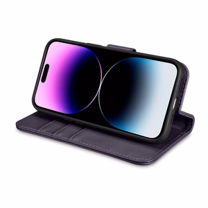 iCarer Dėklas telefonui 2in1 odinis flip dėklas su dangteliu Anti-RFID tamsiai violetinis iPhone 14 Pro (WMI14220726-DP)