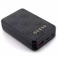 Guess Išorinė baterija 18W GUPB10DP4GEGK 10000mAh juoda/juoda 4G Odinis Metalinis Logotipas