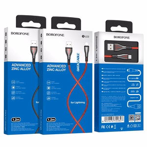 Borofone Highway BU23 USB-A–Lightning laidas, 1.2 m, juodas ir raudonas